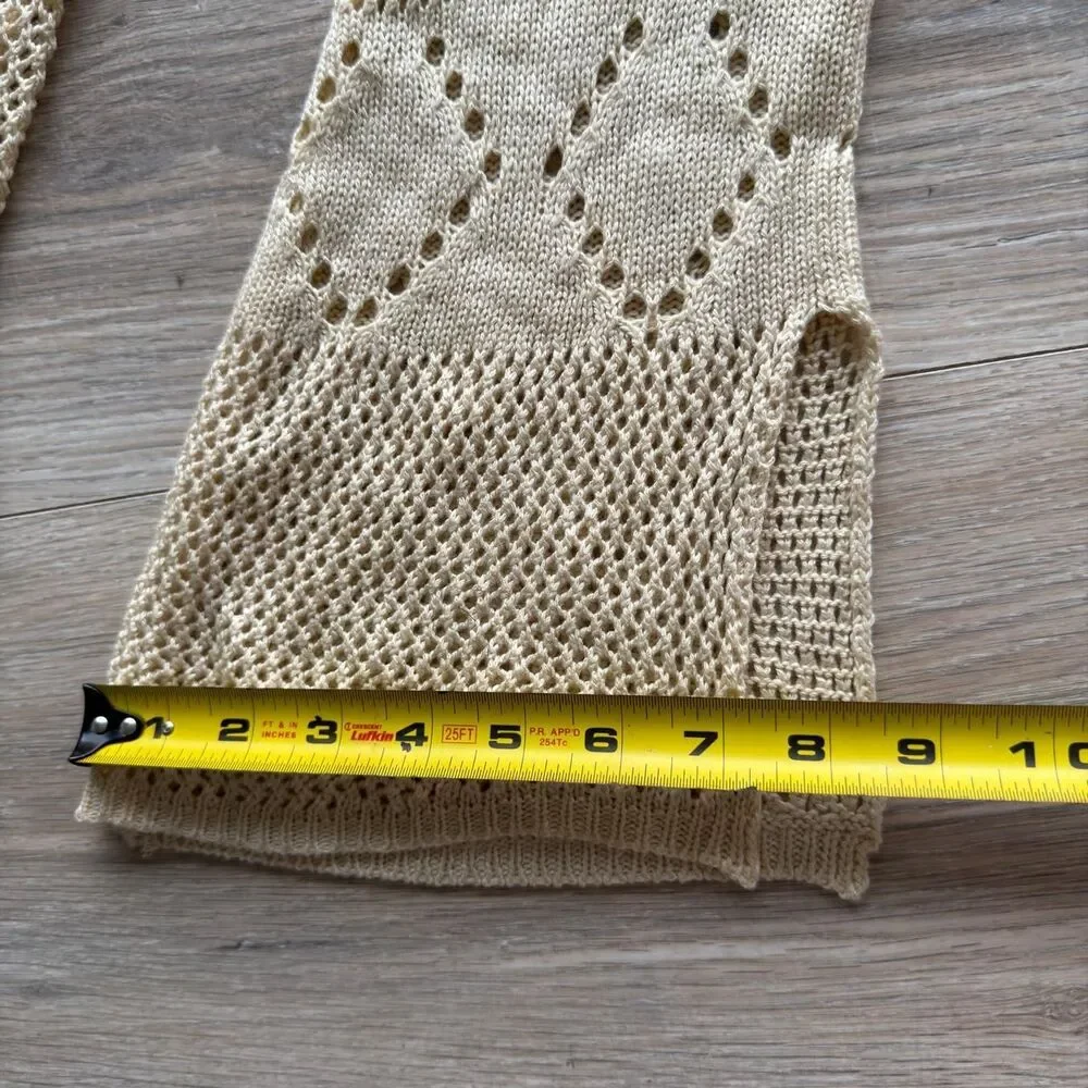 Women's Tan Crochet Cover-up Dress Large Bell Sleeves Cutouts Fairy Boho Beachy